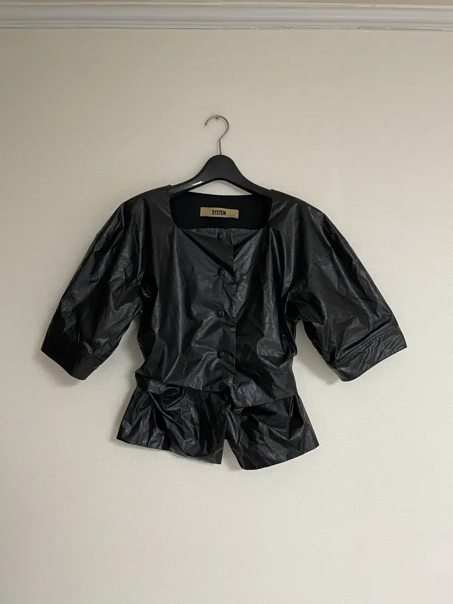 New) BLACKUP Fake Leather Mix Short Jacket #BLACKUP,#크롭